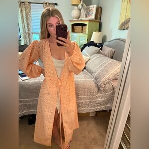 Peach floral wrap dress